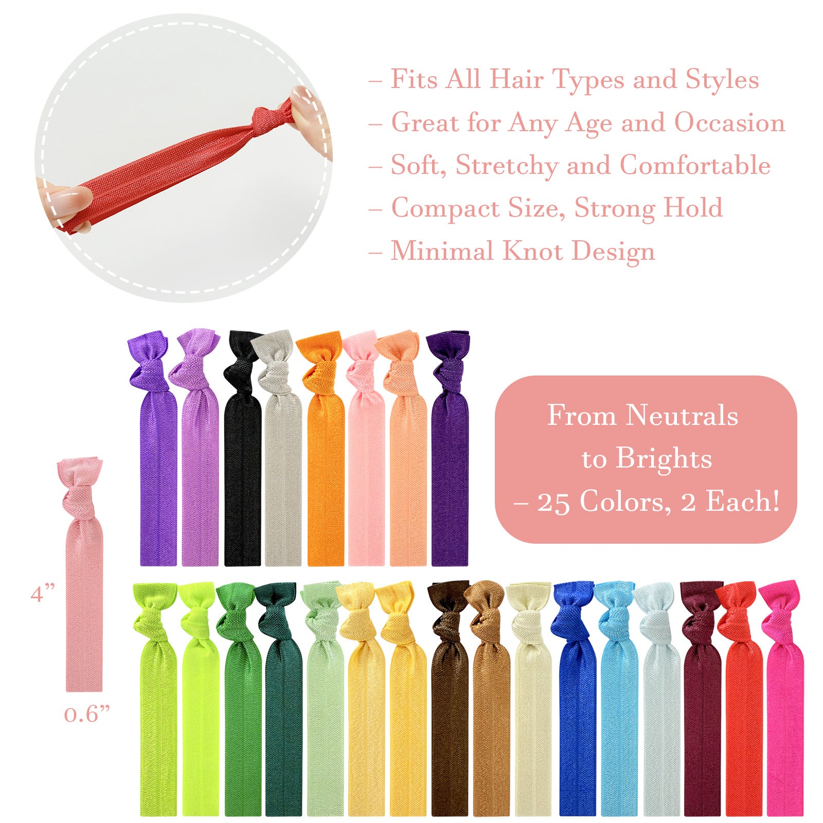 Wrapables No Crease Ouchless Elastic Ribbon Hair Ties Ponytail Holders