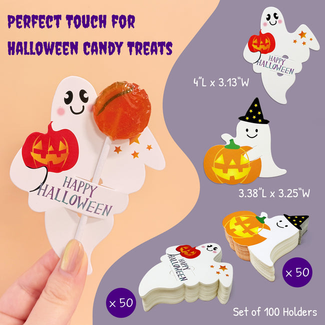 Wrapables Halloween Lollipop Paper Card Candy Holders, Party Supplies, Decorations, Party Favors (100pcs), Ghosts and Pumpkins