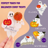Wrapables Halloween Lollipop Paper Card Candy Holders, Party Supplies, Decorations, Party Favors (100pcs), Ghosts and Pumpkins