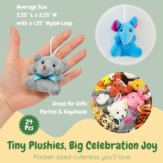 Wrapables Mini Stuffed Animal Plush Toys, Keychain Decoration, Party Favors, Stocking Stuffers, Easter Egg Basket Fillers (Set of 24)