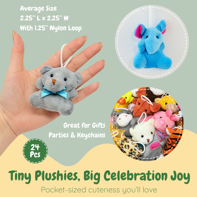 Wrapables Mini Stuffed Animal Plush Toys, Keychain Decoration, Party Favors, Stocking Stuffers, Easter Egg Basket Fillers (Set of 24)