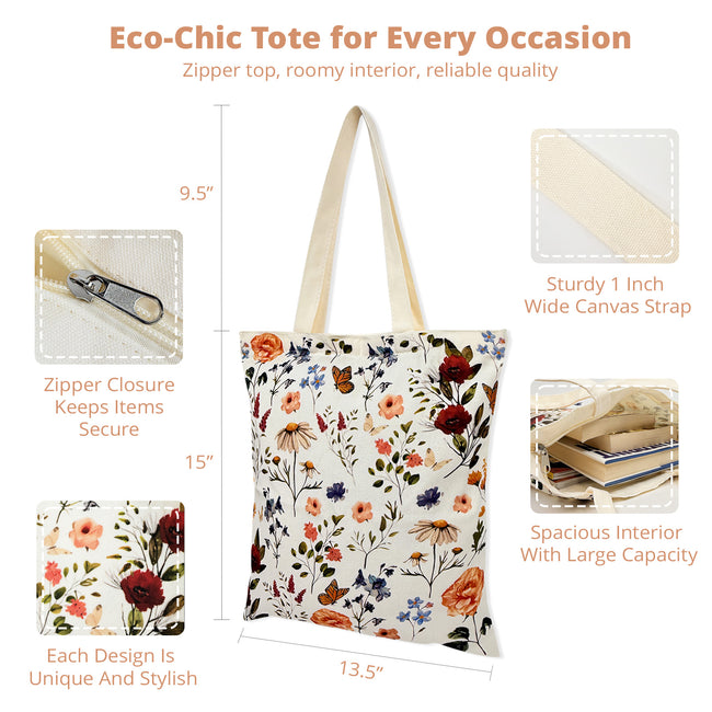 Wrapables Zippered Canvas Tote Bag, Reusable Grocery Shopping Bag