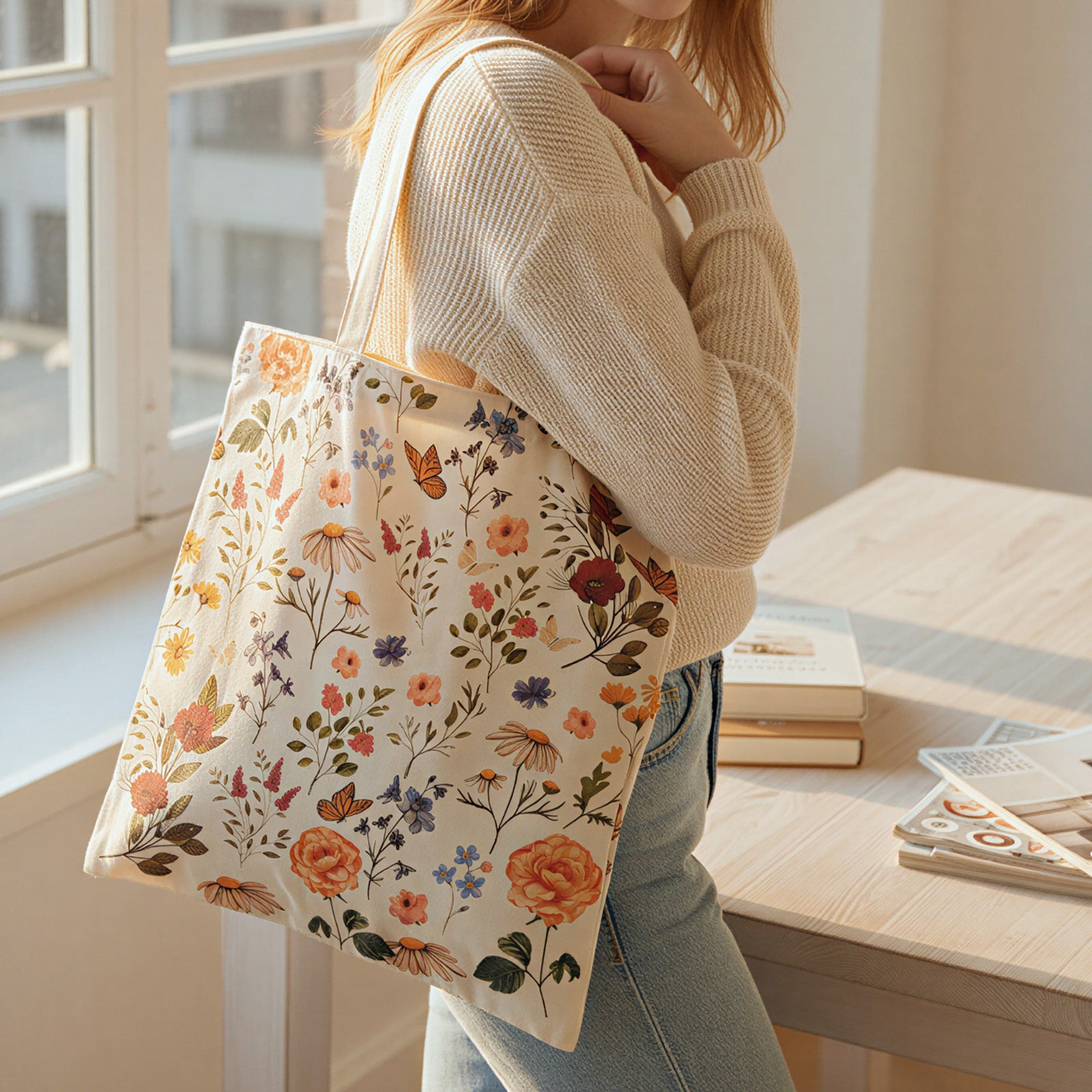 Wrapables Zippered Canvas Tote Bag, Reusable Grocery Shopping Bag