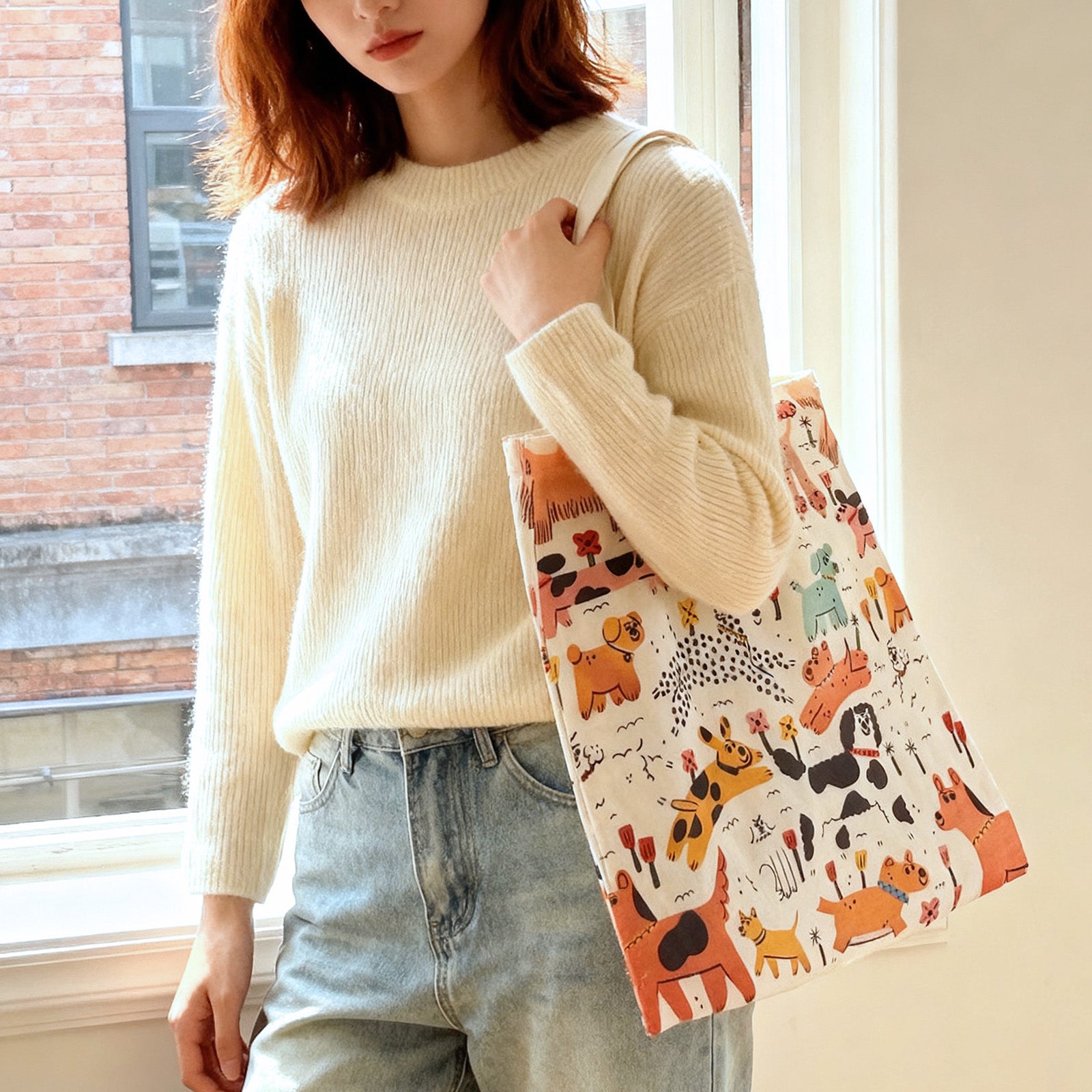 Wrapables Zippered Canvas Tote Bag, Reusable Grocery Shopping Bag
