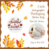 Wrapables 2 Inch Thankful and Grateful Thanksgiving Autumn Thank You Sticker Roll, Sealing Labels for Cards, Bags, Gift Boxes, Party Favors (250pcs)