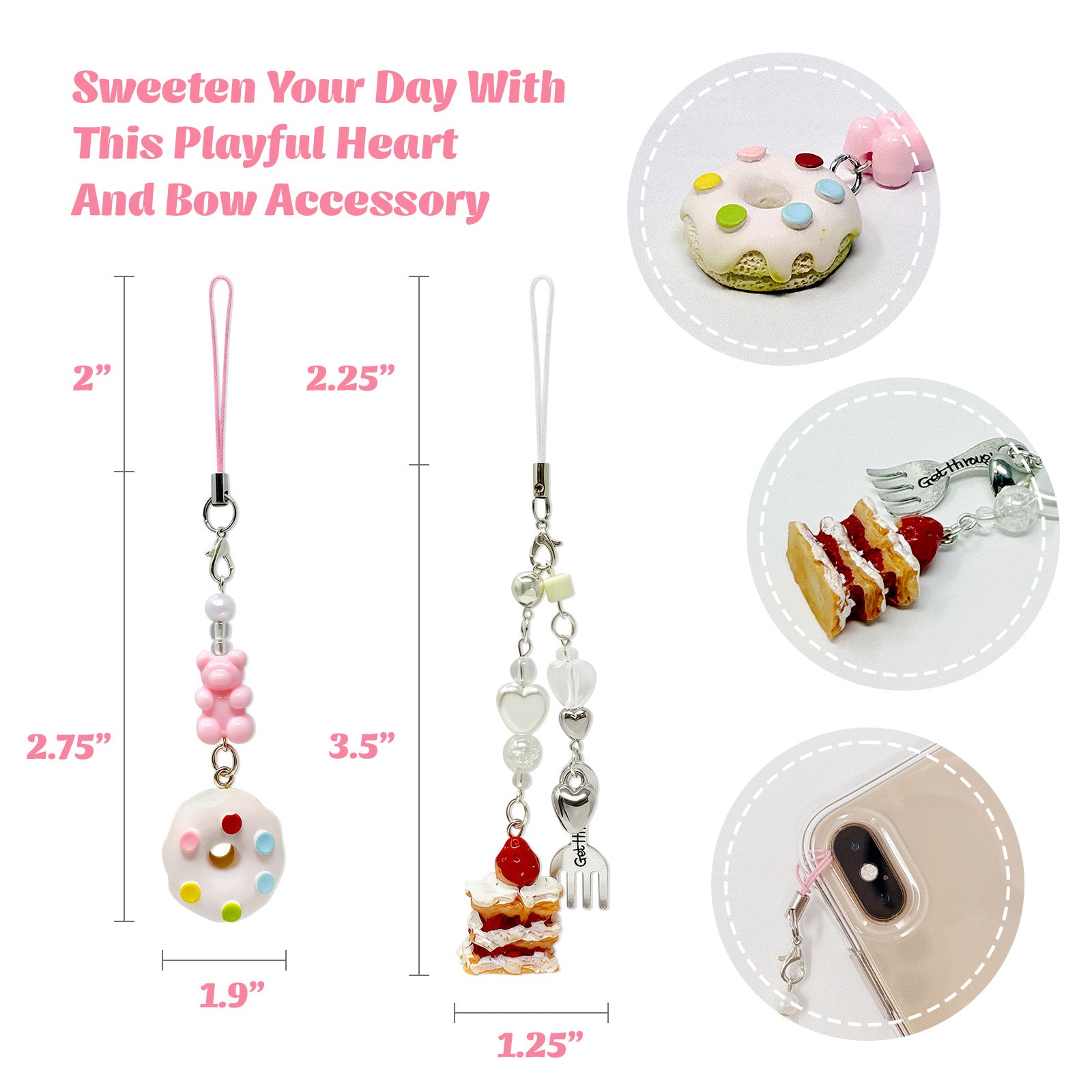 Wrapables Cute Aesthetic Y2K Cell Phone Charms, Accessories for Keychain Handbag Pendant (Set of 2)