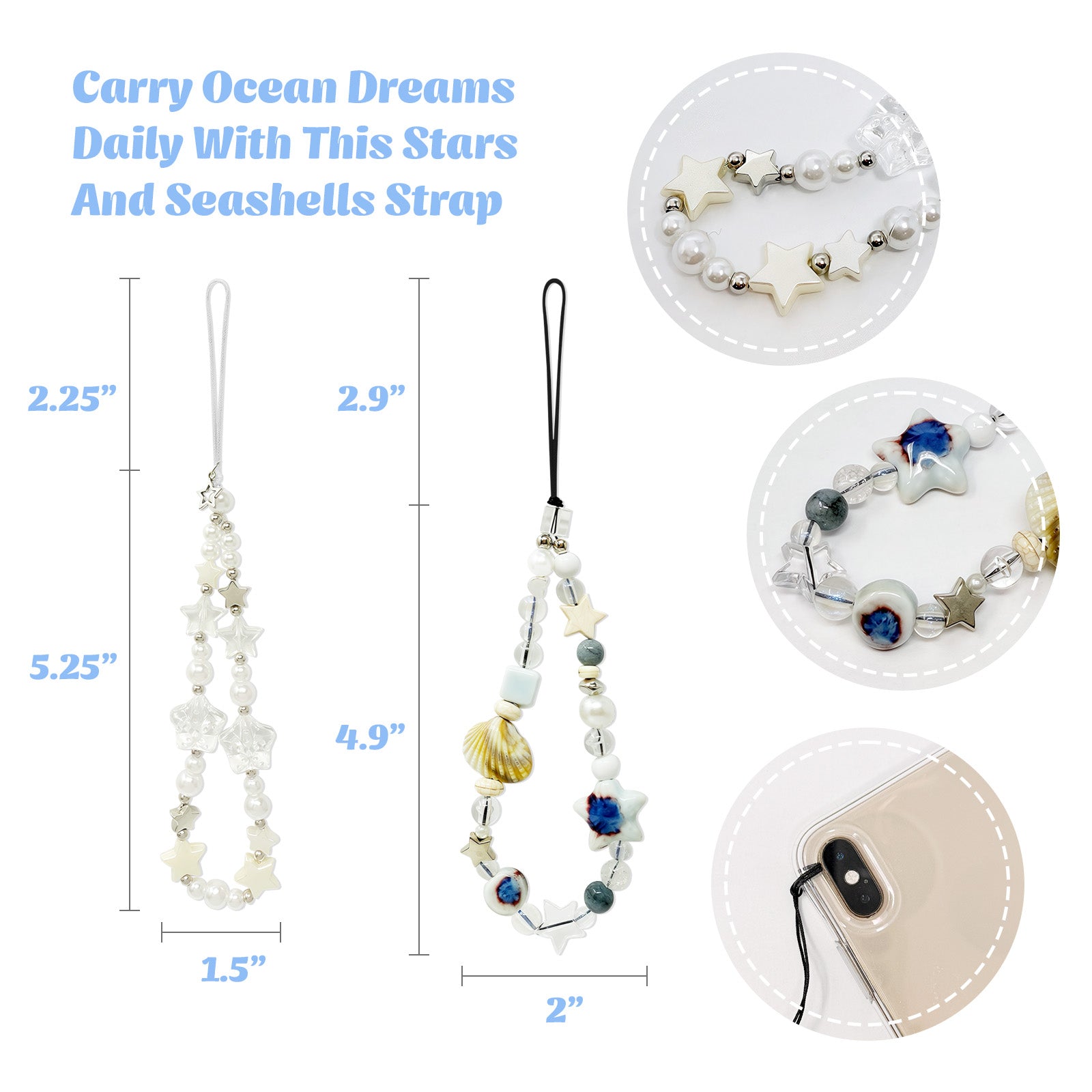 Wrapables Charms and Beads Cell Phone Wrist Strap, Keychain, Bag Charm (Set of 2)