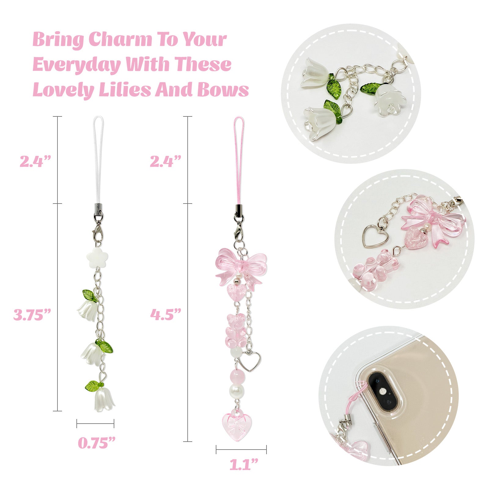 Wrapables Cute Aesthetic Y2K Cell Phone Charms, Accessories for Keychain Handbag Pendant (Set of 2)