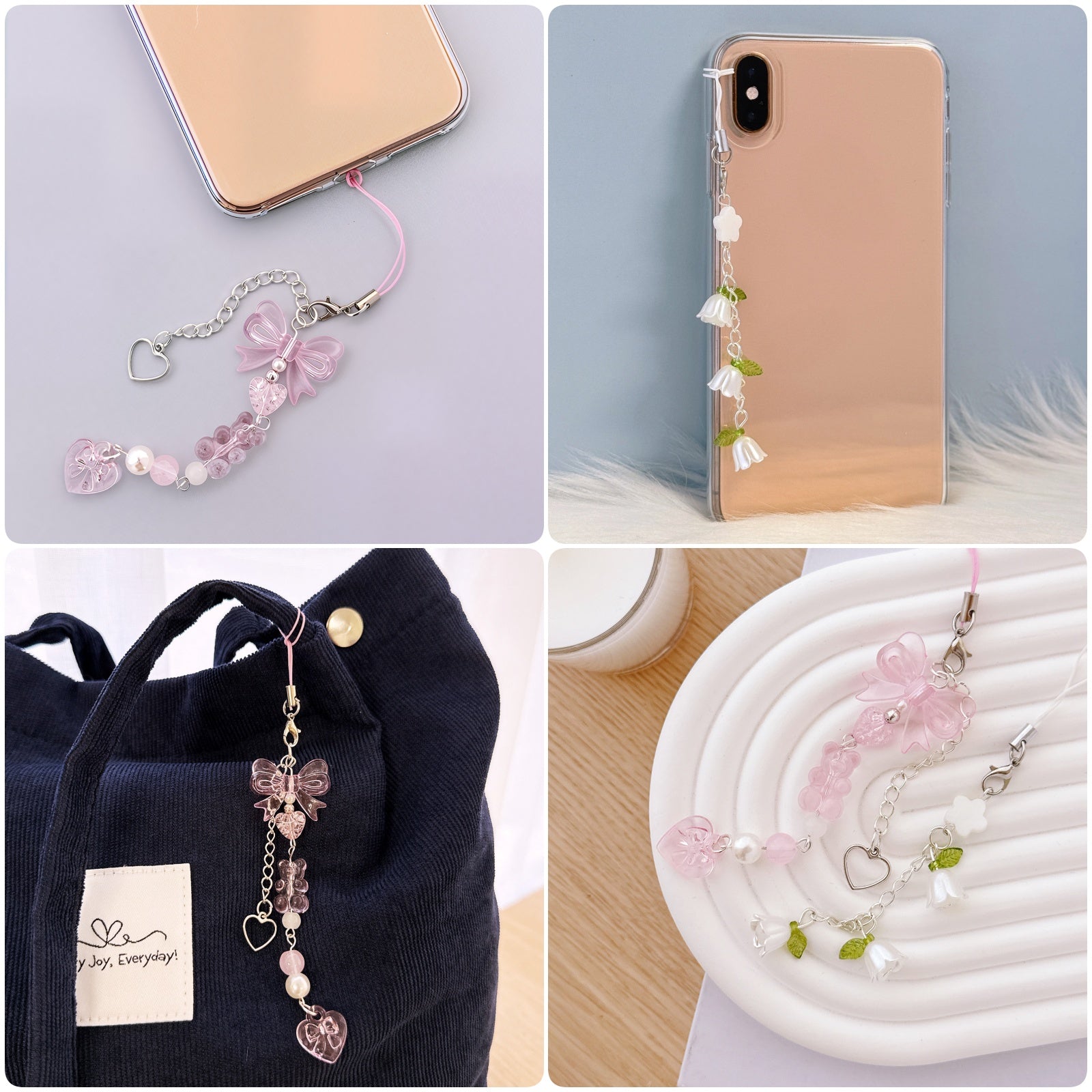 Wrapables Cute Aesthetic Y2K Cell Phone Charms, Accessories for Keychain Handbag Pendant (Set of 2)