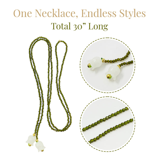 Wrapables Lily of the Valley Peridot Green Beaded Necklace