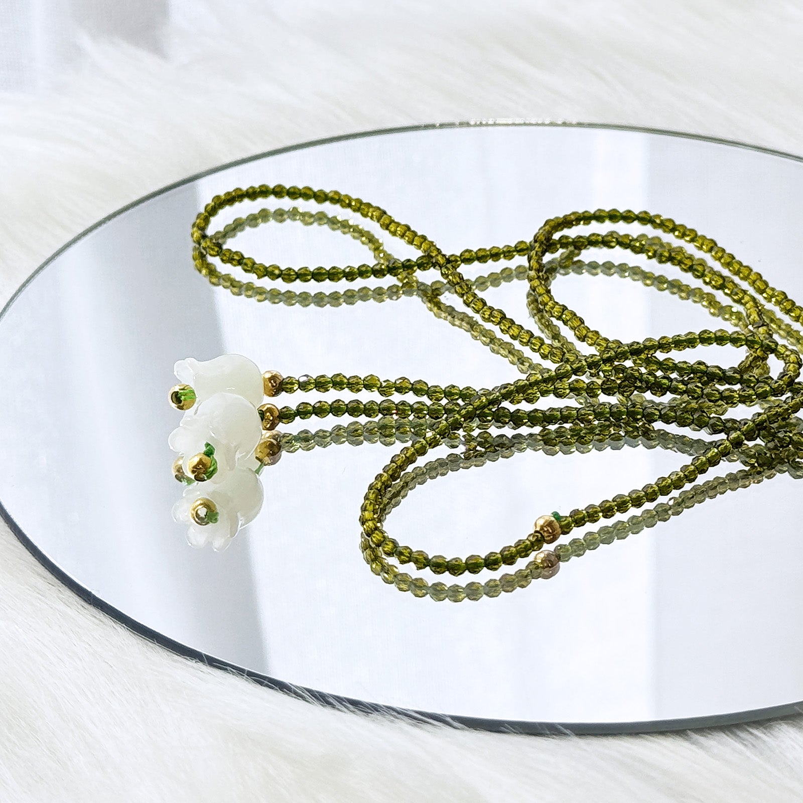 Wrapables Lily of the Valley Peridot Green Beaded Necklace