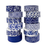 Wrapables Blue and White Porcelain Vintage Floral Chinoiserie Washi Tape Set for DIY, Arts and Crafts, Scrapbooking, Gift Wrapping (12 Rolls)