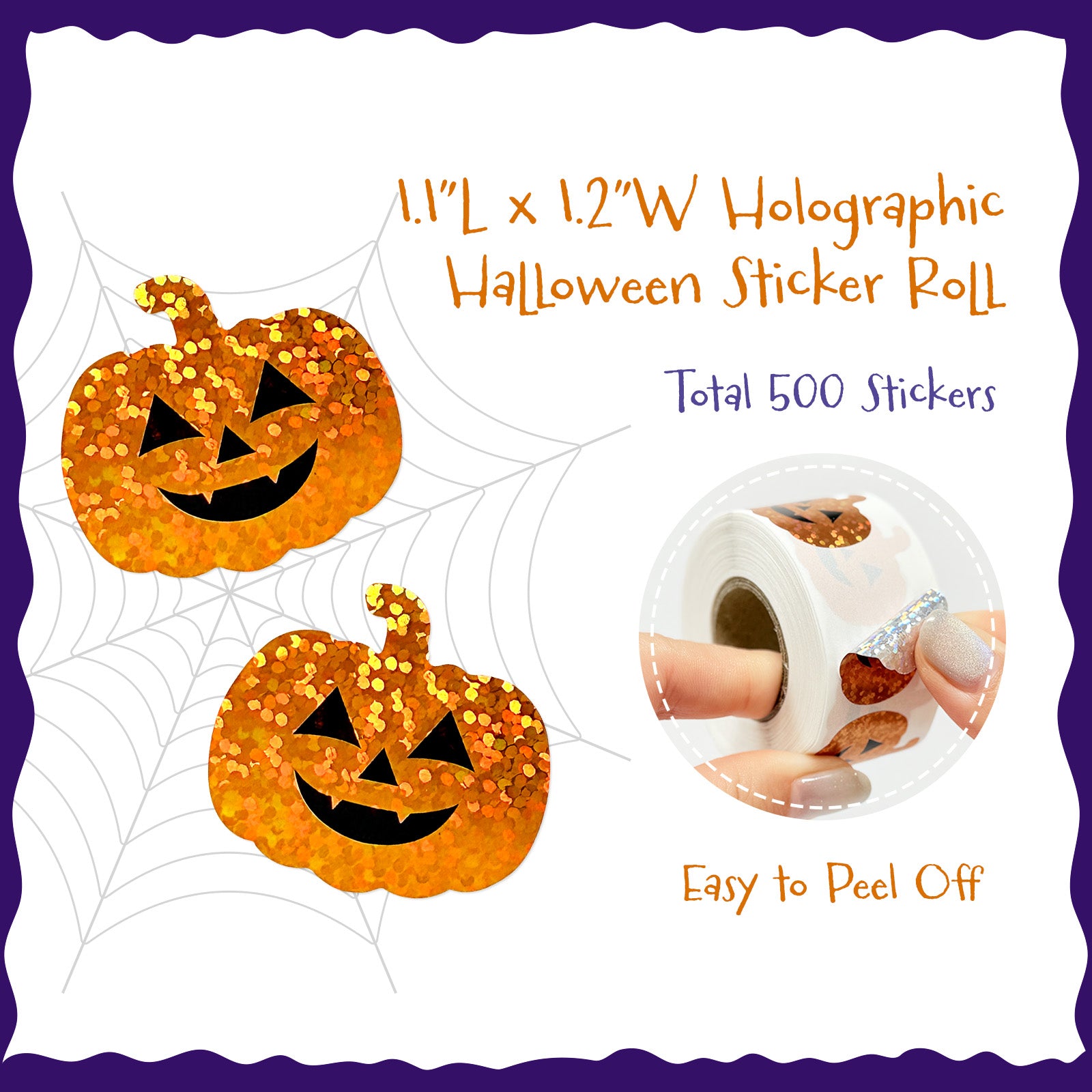 Wrapables Holographic Halloween Sticker Roll, for Sealing Envelopes, Gift Boxes, Journal, Party Decor and Supplies (500pcs)