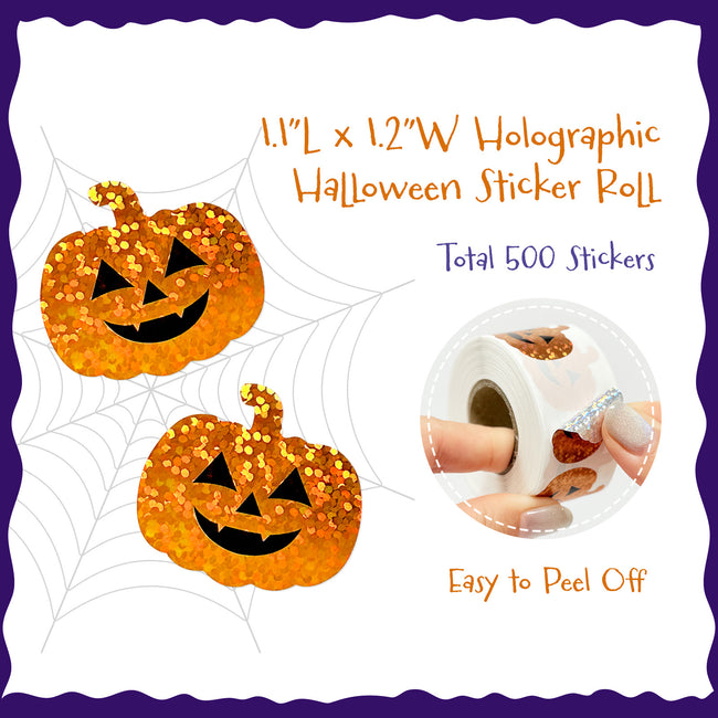 Wrapables Holographic Halloween Sticker Roll, for Sealing Envelopes, Gift Boxes, Journal, Party Decor and Supplies (500pcs)