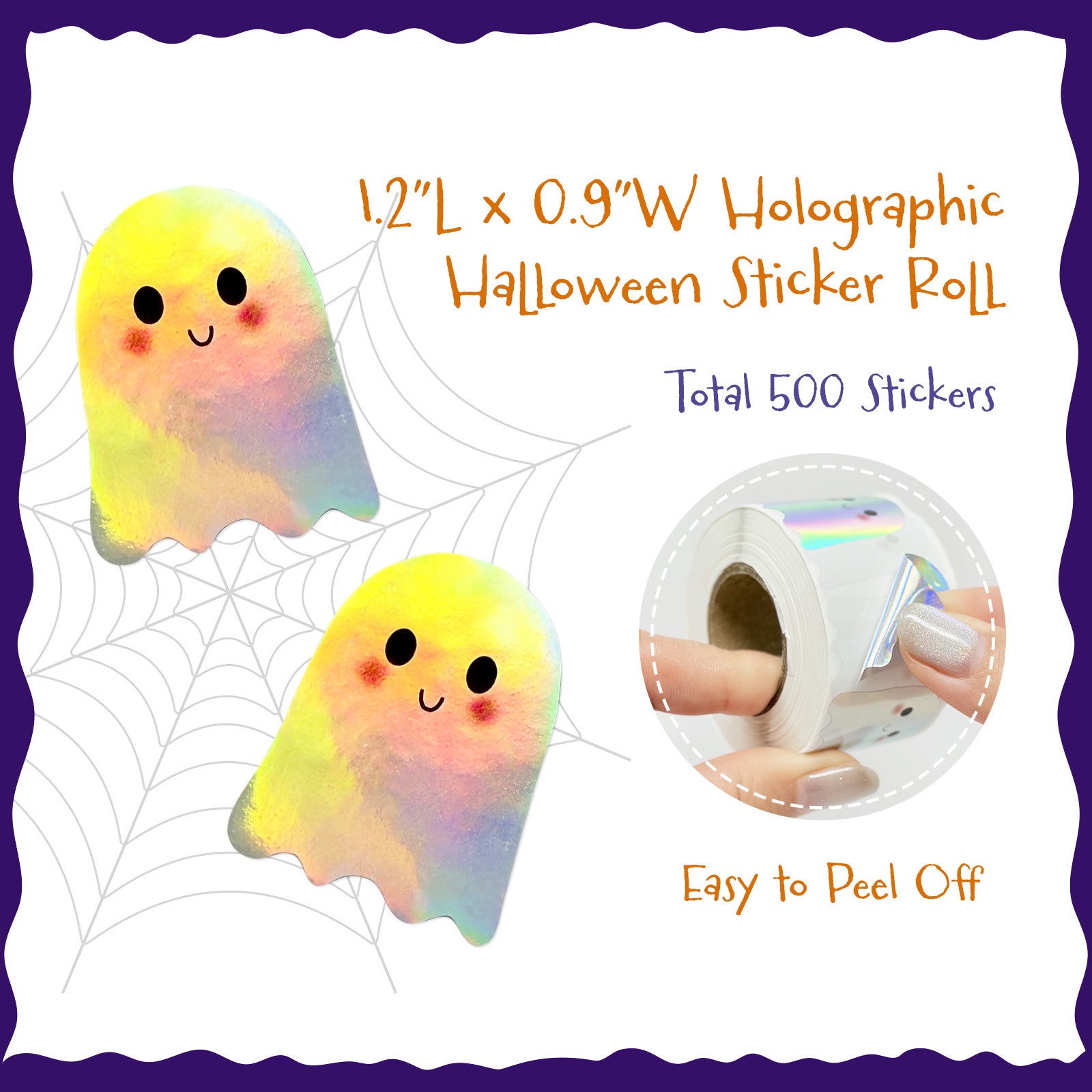 Wrapables Holographic Halloween Sticker Roll, for Sealing Envelopes, Gift Boxes, Journal, Party Decor and Supplies (500pcs)