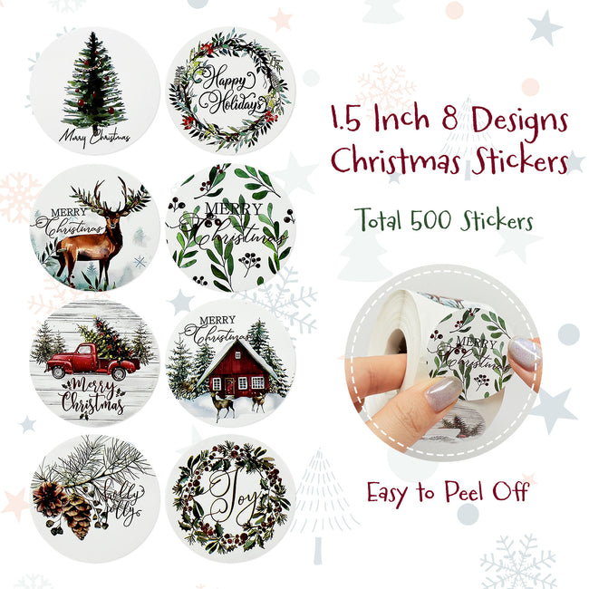 Wrapables Christmas Stickers Label Roll, Holiday Stickers for Sealing Cards, Envelopes, Gift Boxes, Festive Party Favors (500pcs), Happy Holidays