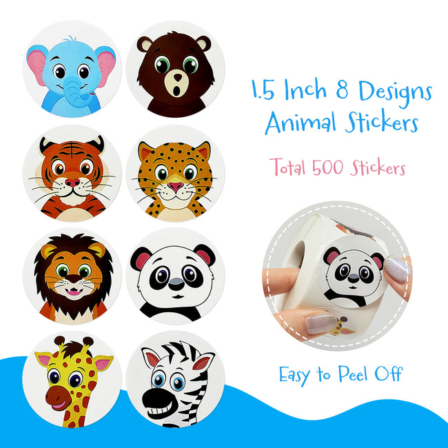 Wrapables Animal Sticker Roll, Stickers for Sealing Cards, Envelopes, Gift Boxes, Festive Party Favors (500pcs)