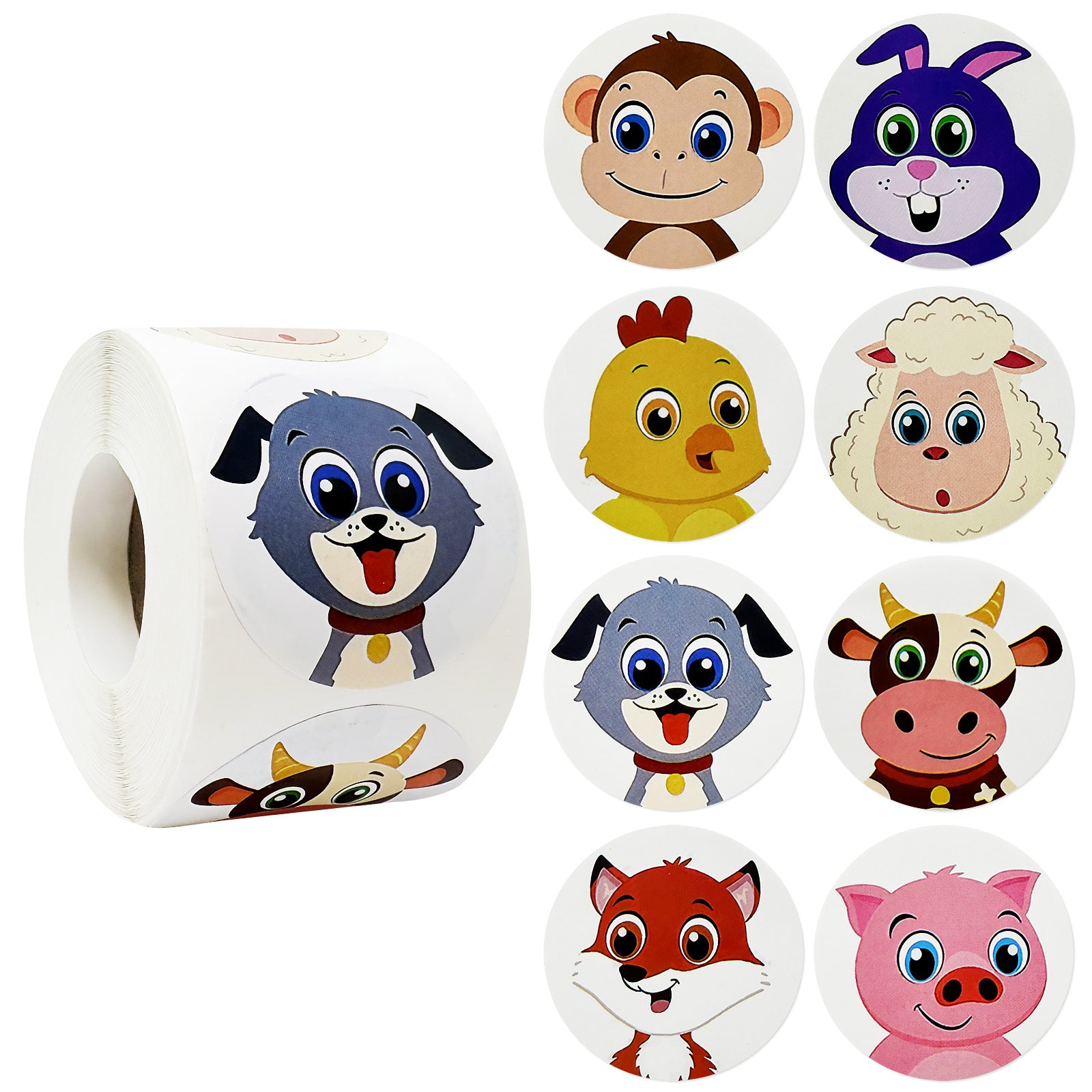Wrapables Animal Sticker Roll, Stickers for Sealing Cards, Envelopes, Gift Boxes, Festive Party Favors (500pcs)