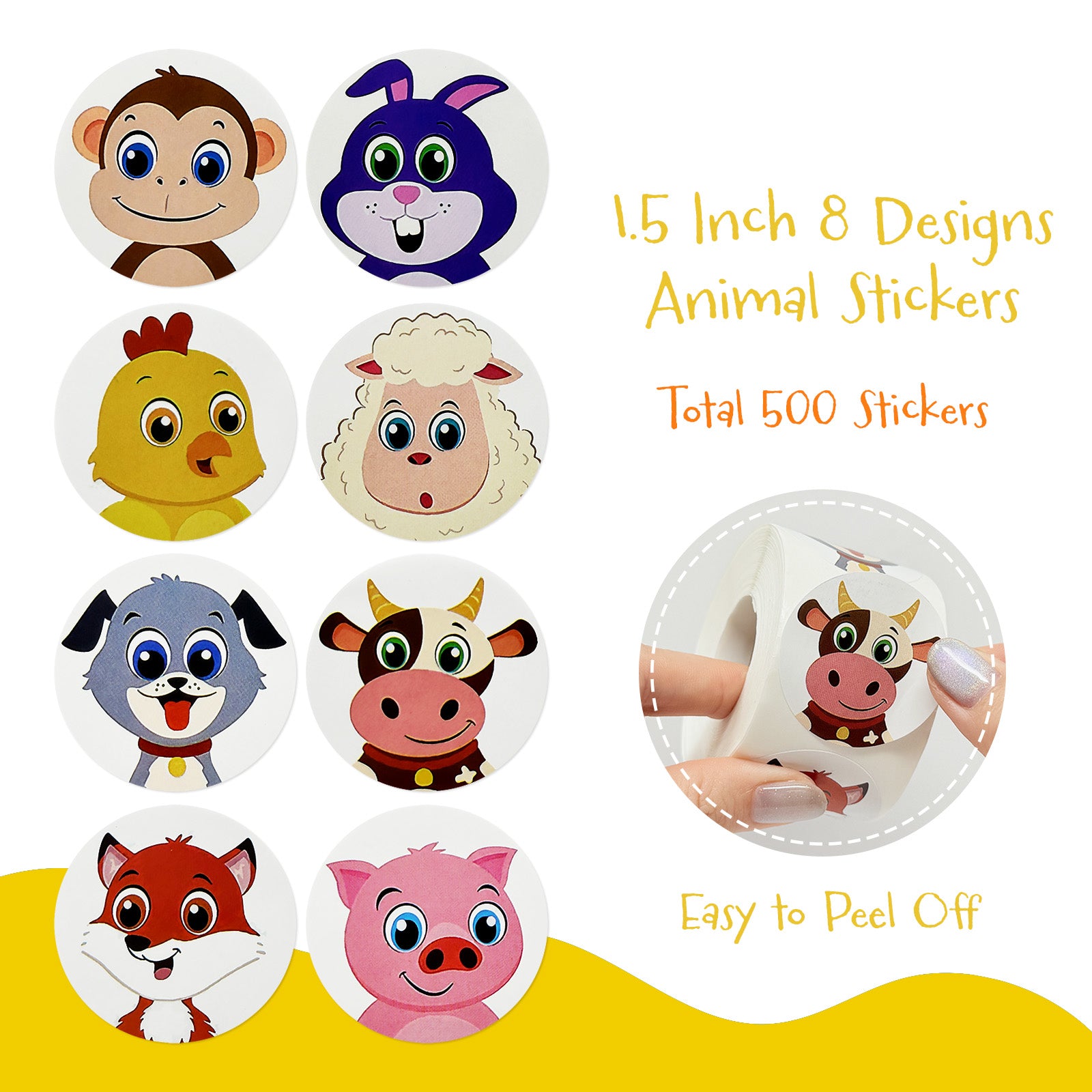 Wrapables Animal Sticker Roll, Stickers for Sealing Cards, Envelopes, Gift Boxes, Festive Party Favors (500pcs)