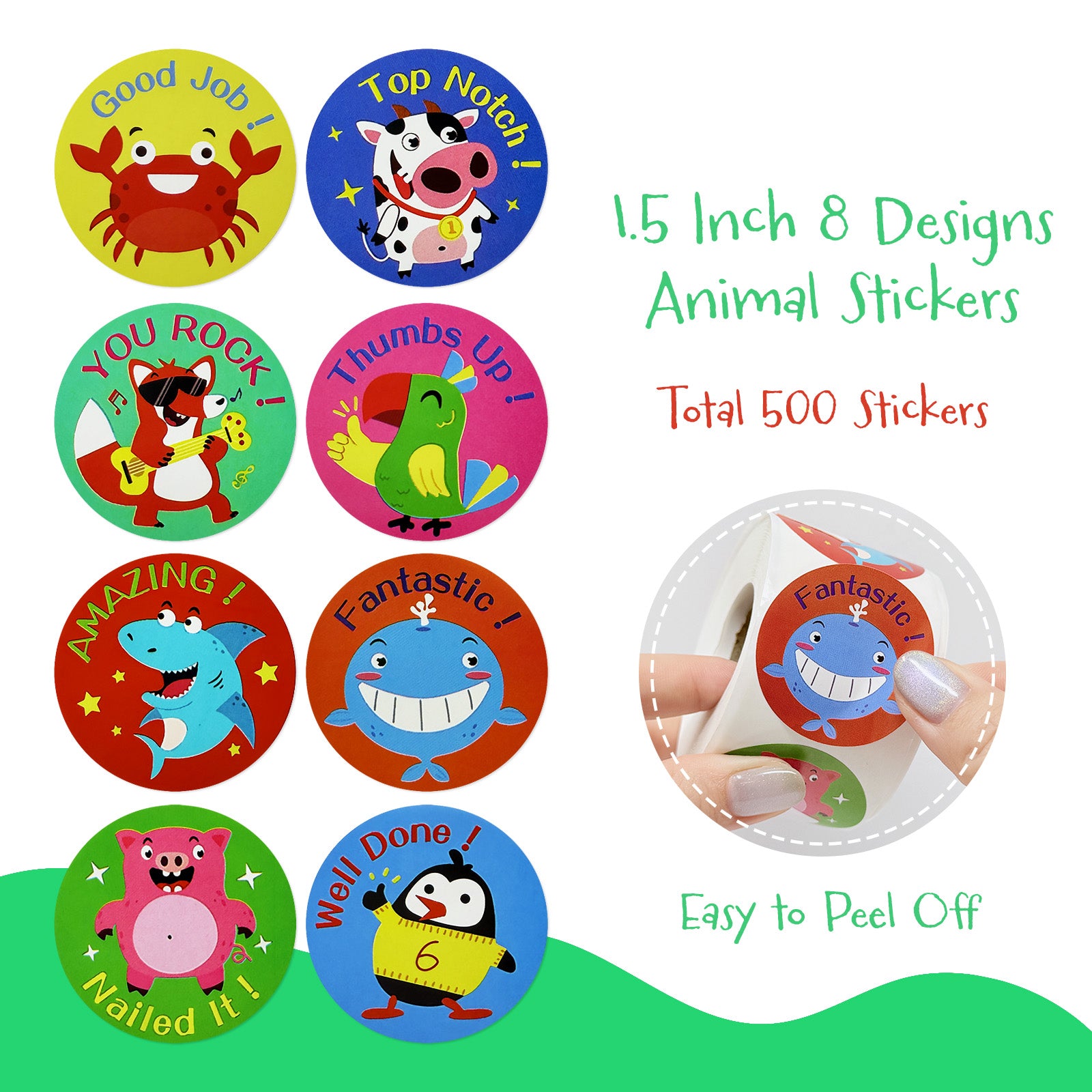 Wrapables Animal Sticker Roll, Stickers for Sealing Cards, Envelopes, Gift Boxes, Festive Party Favors (500pcs)