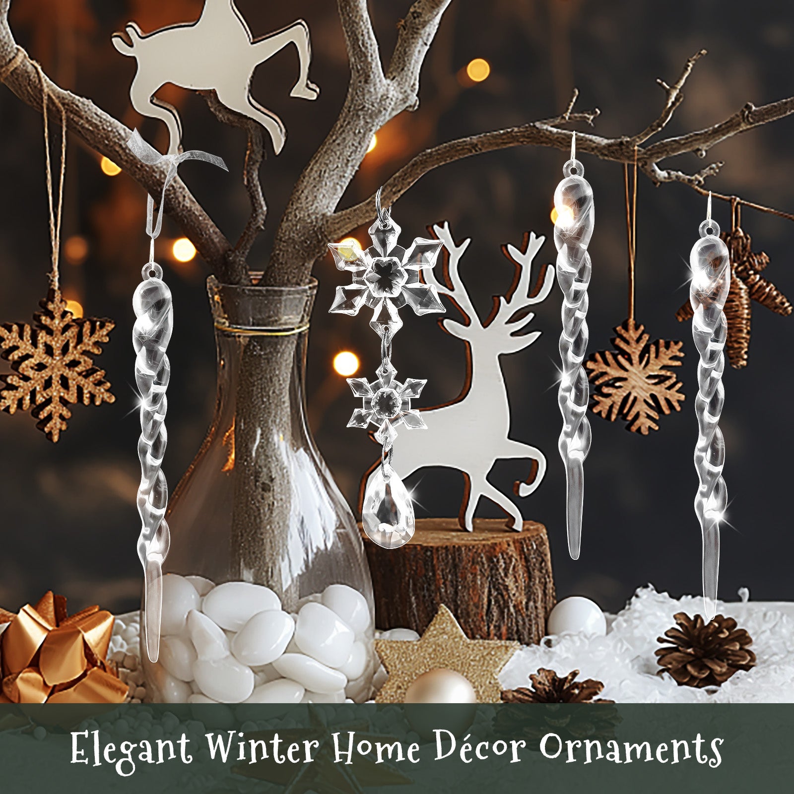 Wrapables 22pcs Christmas Tree Ornaments, Acrylic Hanging Crystal Snowflakes and Icicles Decorations, Drop Pendant Decor for Winter New Year Parties