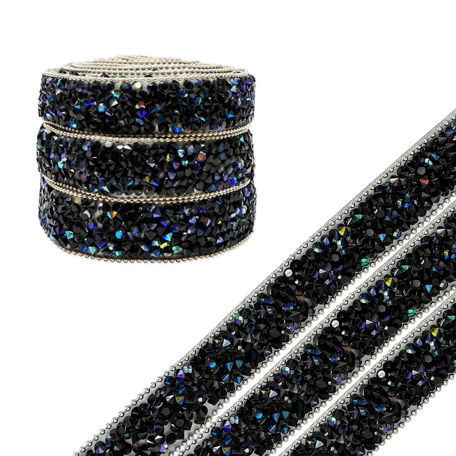 Wrapables 3 Yards Self Adhesive Resin Rhinestone Ribbons, Glittery Bling Tape Strips for DIY Crafts Wedding Party Decoration (3 Rolls)