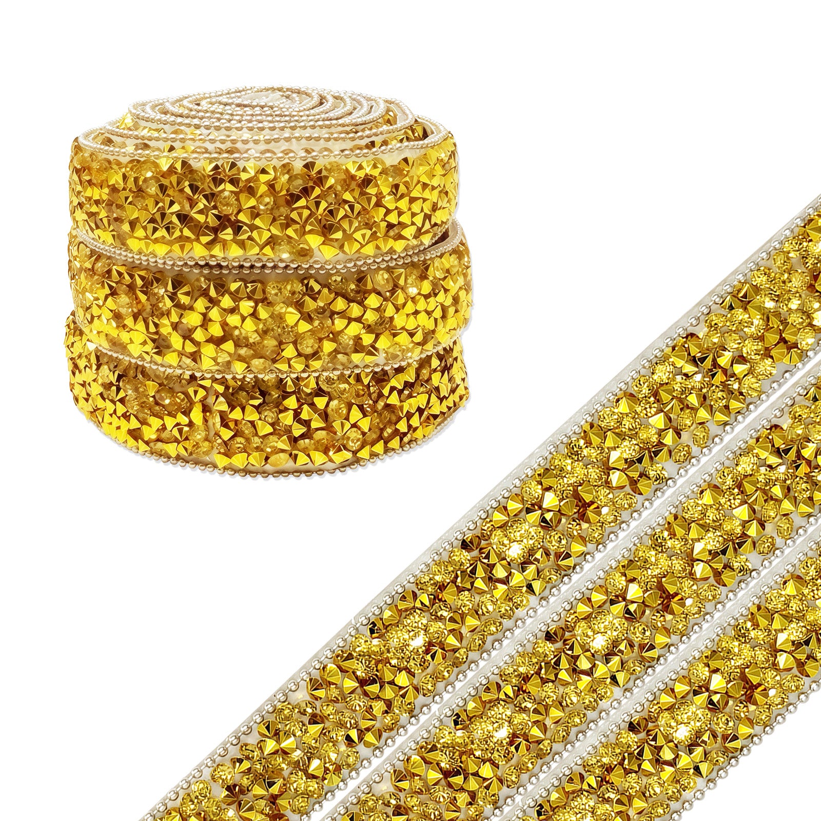 Wrapables 3 Yards Self Adhesive Resin Rhinestone Ribbons, Glittery Bling Tape Strips for DIY Crafts Wedding Party Decoration (3 Rolls)