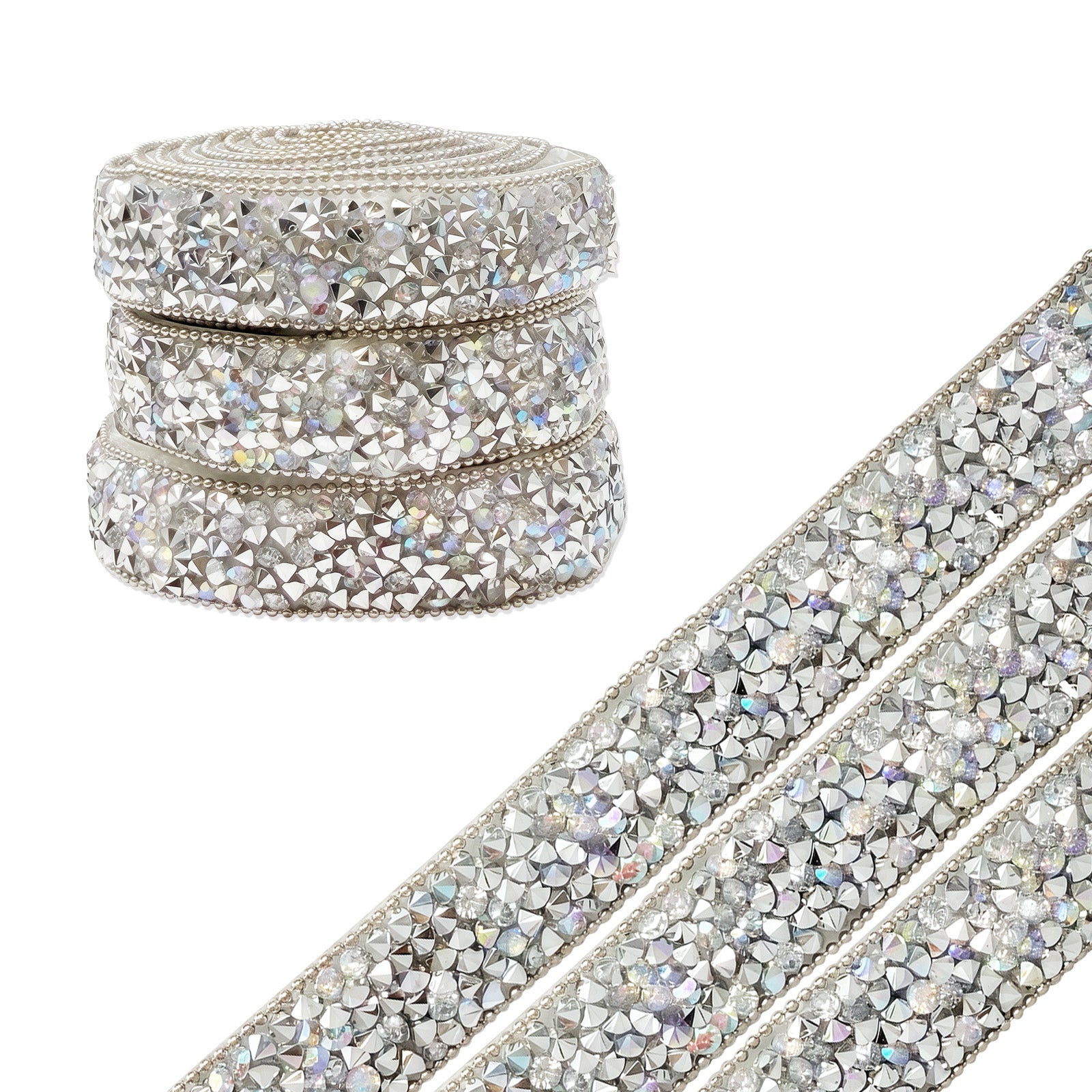 Wrapables 3 Yards Self Adhesive Resin Rhinestone Ribbons, Glittery Bling Tape Strips for DIY Crafts Wedding Party Decoration (3 Rolls)