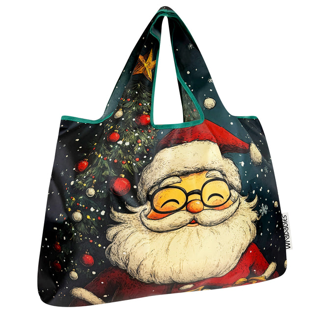 Wrapables Large Foldable Christmas Holiday Nylon Reusable Grocery Bag