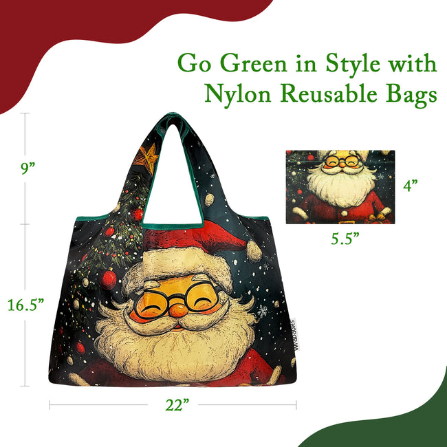 Wrapables Large Foldable Christmas Holiday Nylon Reusable Grocery Bag