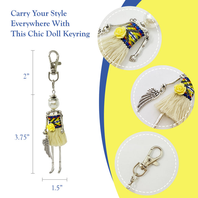 Wrapables Hanging Fashionista Doll Keychain, Crystal Rhinestone Keyring Bag Charm