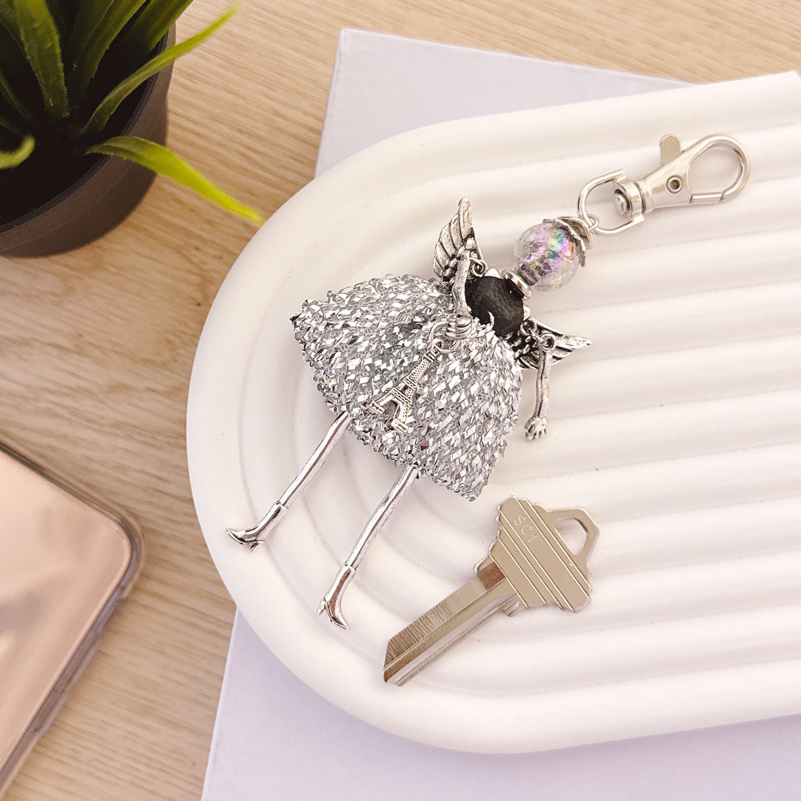 Wrapables Hanging Fashionista Doll Keychain, Crystal Rhinestone Keyring Bag Charm