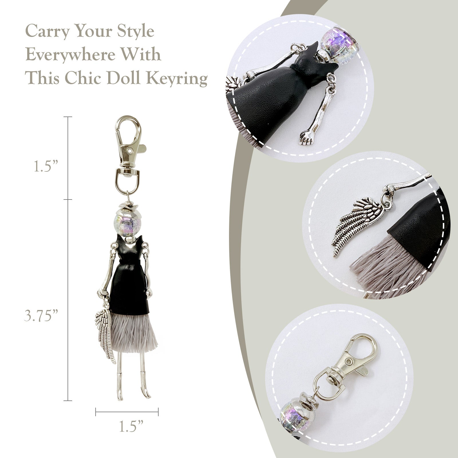 Wrapables Hanging Fashionista Doll Keychain, Crystal Rhinestone Keyring Bag Charm