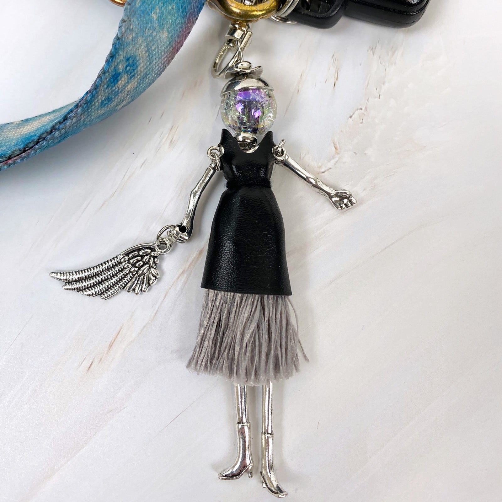 Wrapables Hanging Fashionista Doll Keychain, Crystal Rhinestone Keyring Bag Charm