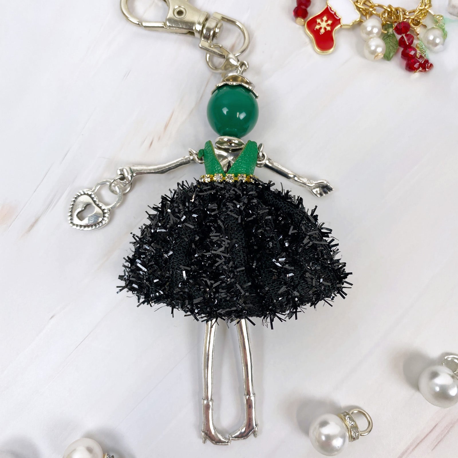 Wrapables Hanging Fashionista Doll Keychain, Crystal Rhinestone Keyring Bag Charm