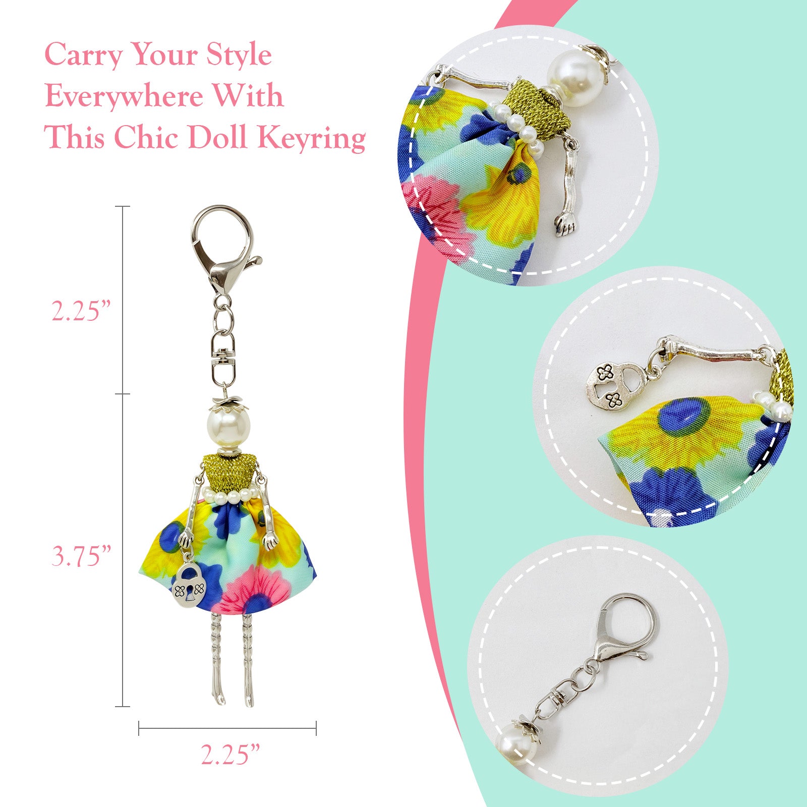 Wrapables Hanging Fashionista Doll Keychain, Crystal Rhinestone Keyring Bag Charm