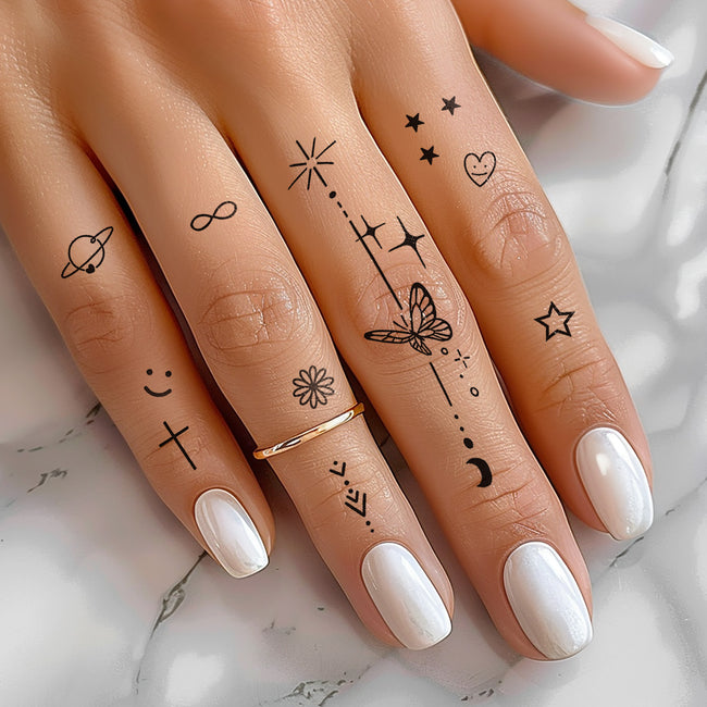 Wrapables Tiny Small Temporary Finger and Hand Tattoos for Women, 10 Sheets