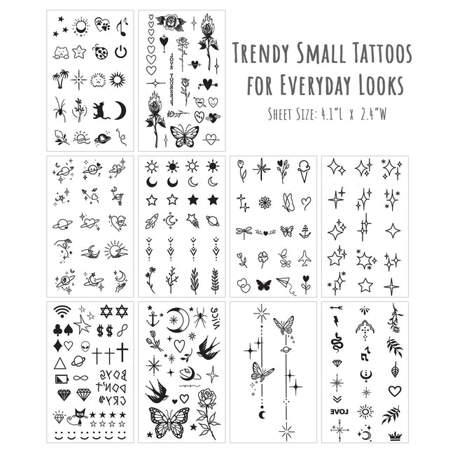 Wrapables Tiny Small Temporary Finger and Hand Tattoos for Women, 10 Sheets