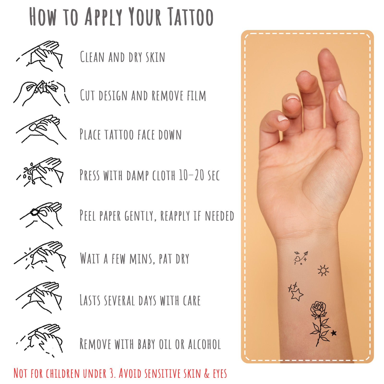 Wrapables Tiny Small Temporary Finger and Hand Tattoos for Women, 10 Sheets