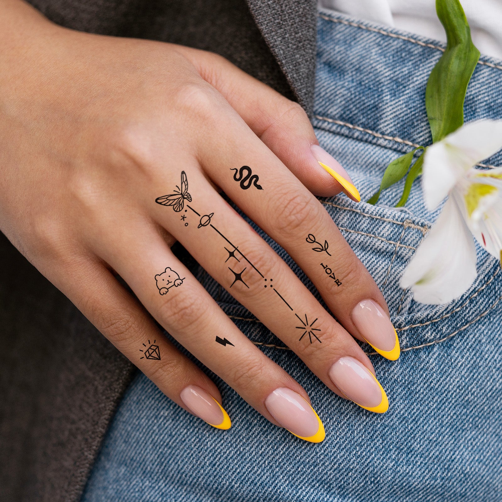 Wrapables Tiny Small Temporary Finger and Hand Tattoos for Women, 10 Sheets