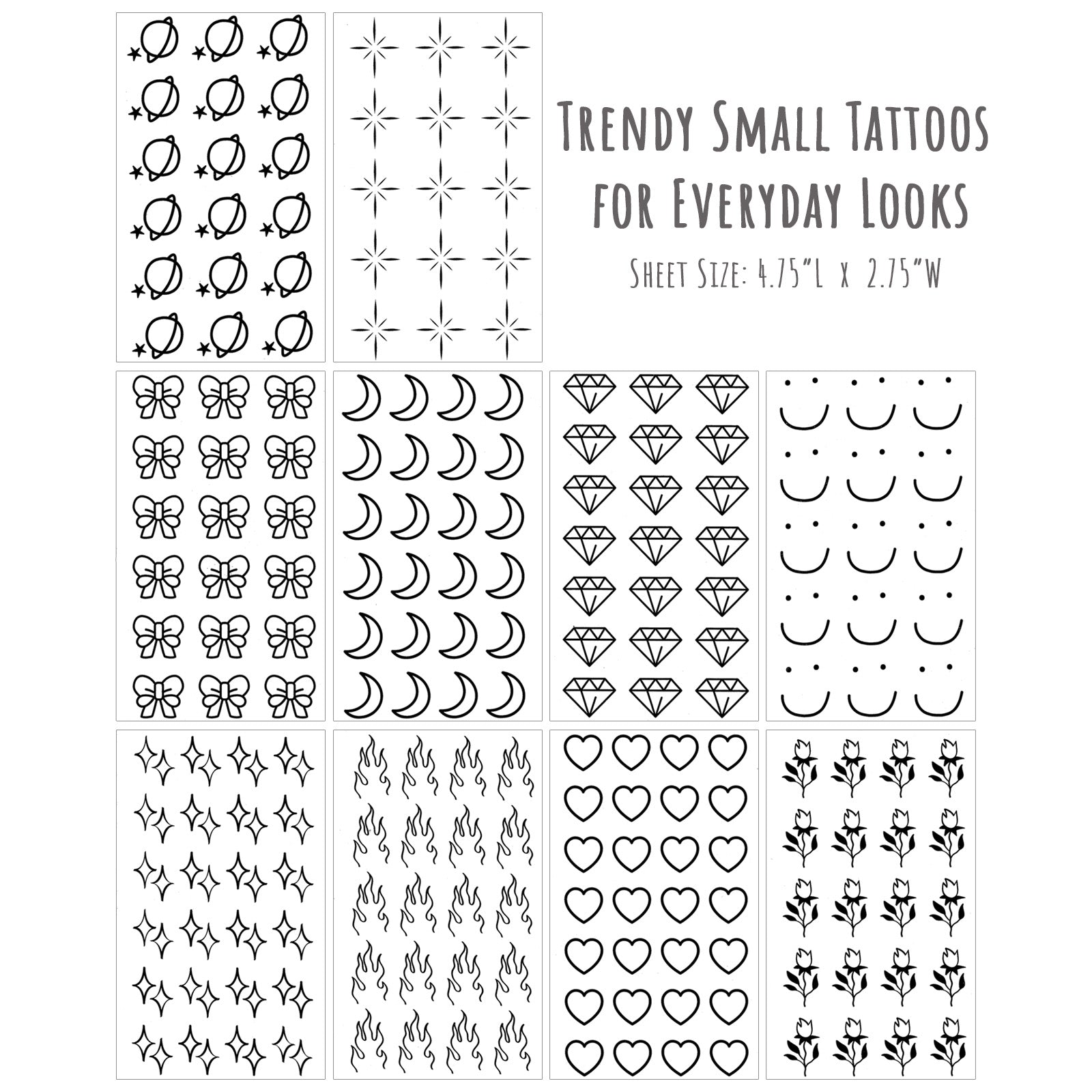 Wrapables Tiny Small Temporary Finger and Hand Tattoos for Women, 10 Sheets