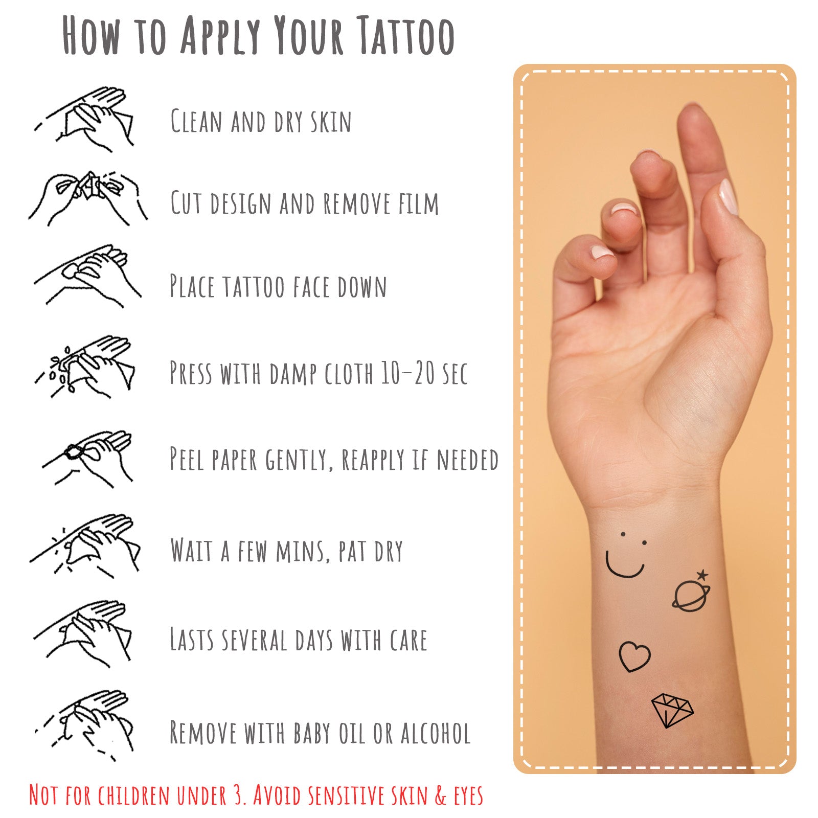 Wrapables Tiny Small Temporary Finger and Hand Tattoos for Women, 10 Sheets