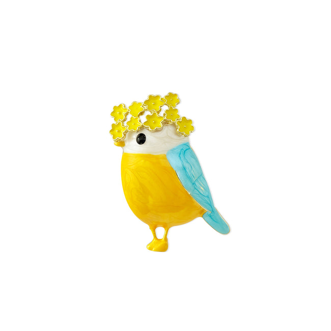 Wrapables Enamel Bird with Floral Wreath Brooch Pin For Lapels, Hats, Scarves, and Sweaters