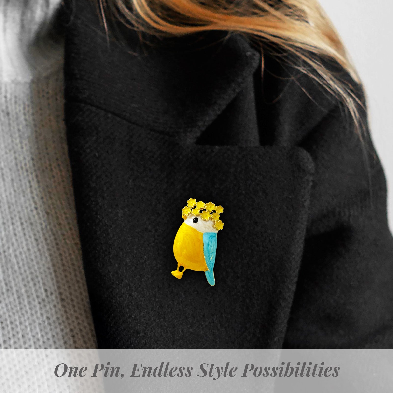 Wrapables Enamel Bird with Floral Wreath Brooch Pin For Lapels, Hats, Scarves, and Sweaters
