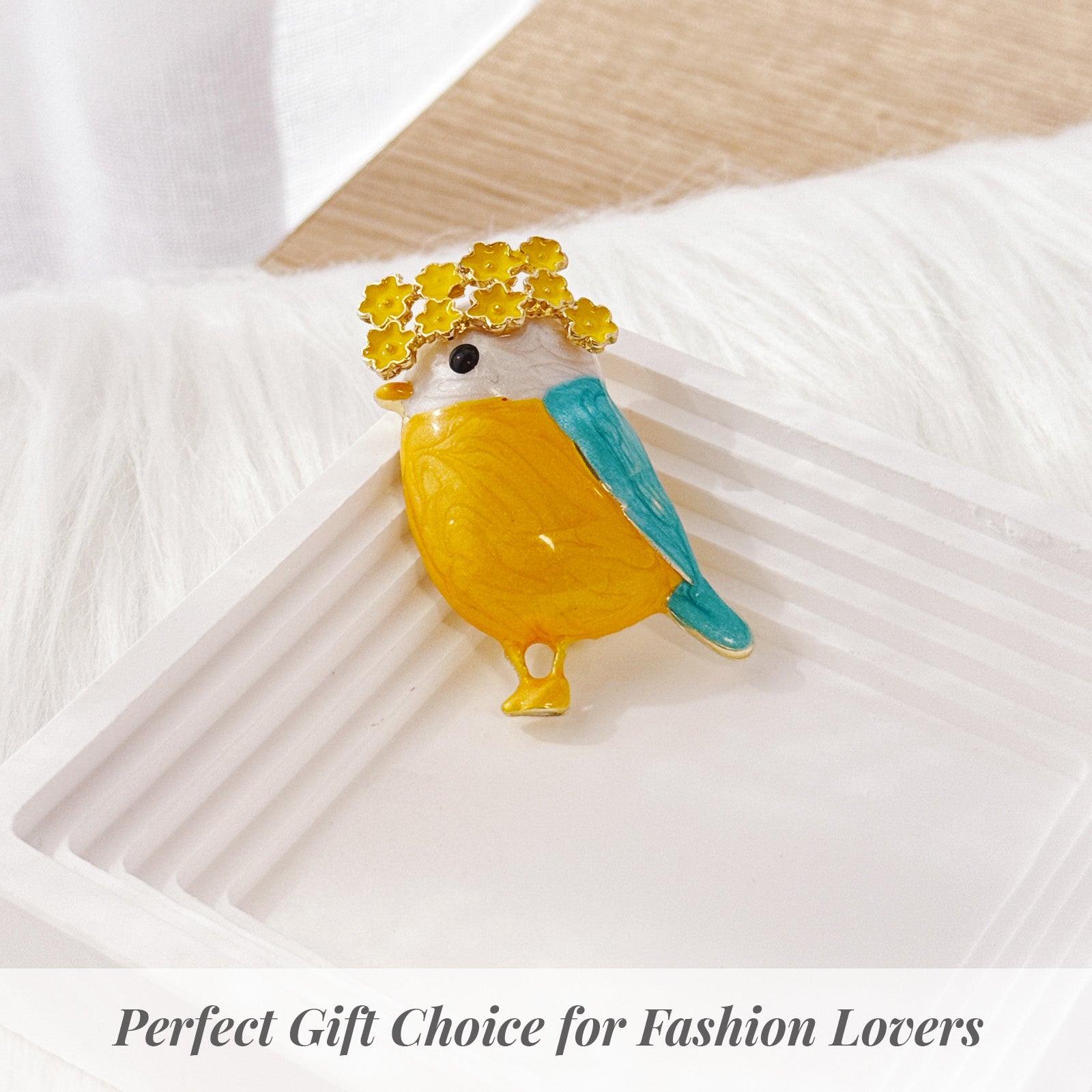 Wrapables Enamel Bird with Floral Wreath Brooch Pin For Lapels, Hats, Scarves, and Sweaters