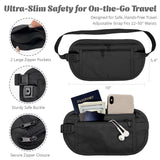 Wrapables Slim Fanny Pack, Hidden Money Belt, Secure Travel Pouch Protects Cash, Cards, Passport, Travel Documents, and Smartphone