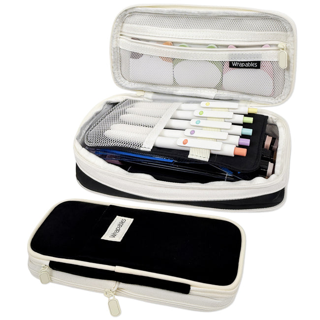 Wrapables Large Capacity Pencil Case, Expandable Pencil Pouch for Stationery Tools, Black