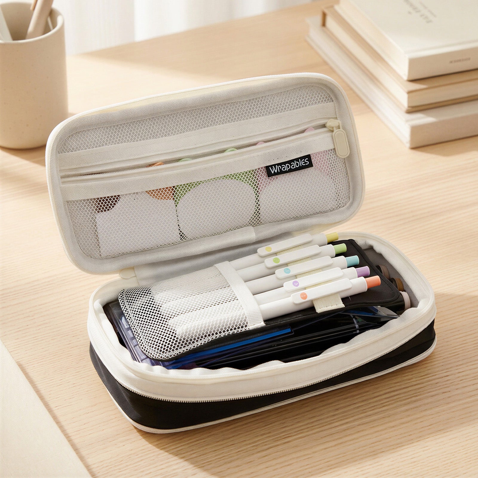 Wrapables Large Capacity Pencil Case, Expandable Pencil Pouch for Stationery Tools, Black