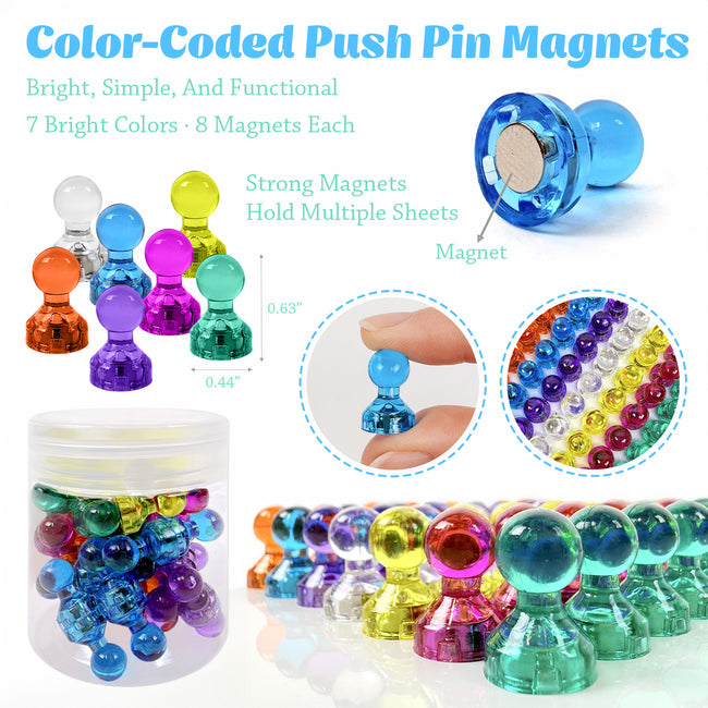 Wrapables Colorful Push Pin Magnets for Office Whiteboard, Home, Kitchen, Refrigerator (56pcs)