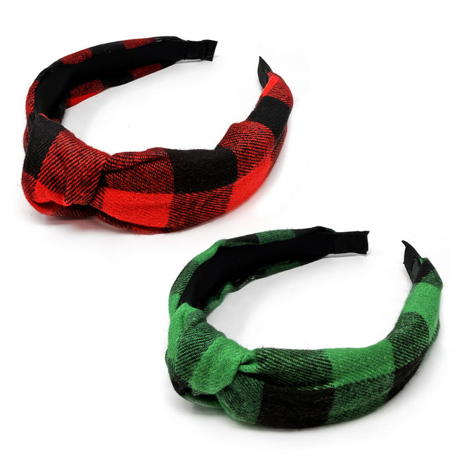 Wrapables Wide Knotted Headbands, Top Knot Headbands for Women, 2pc Red/Green